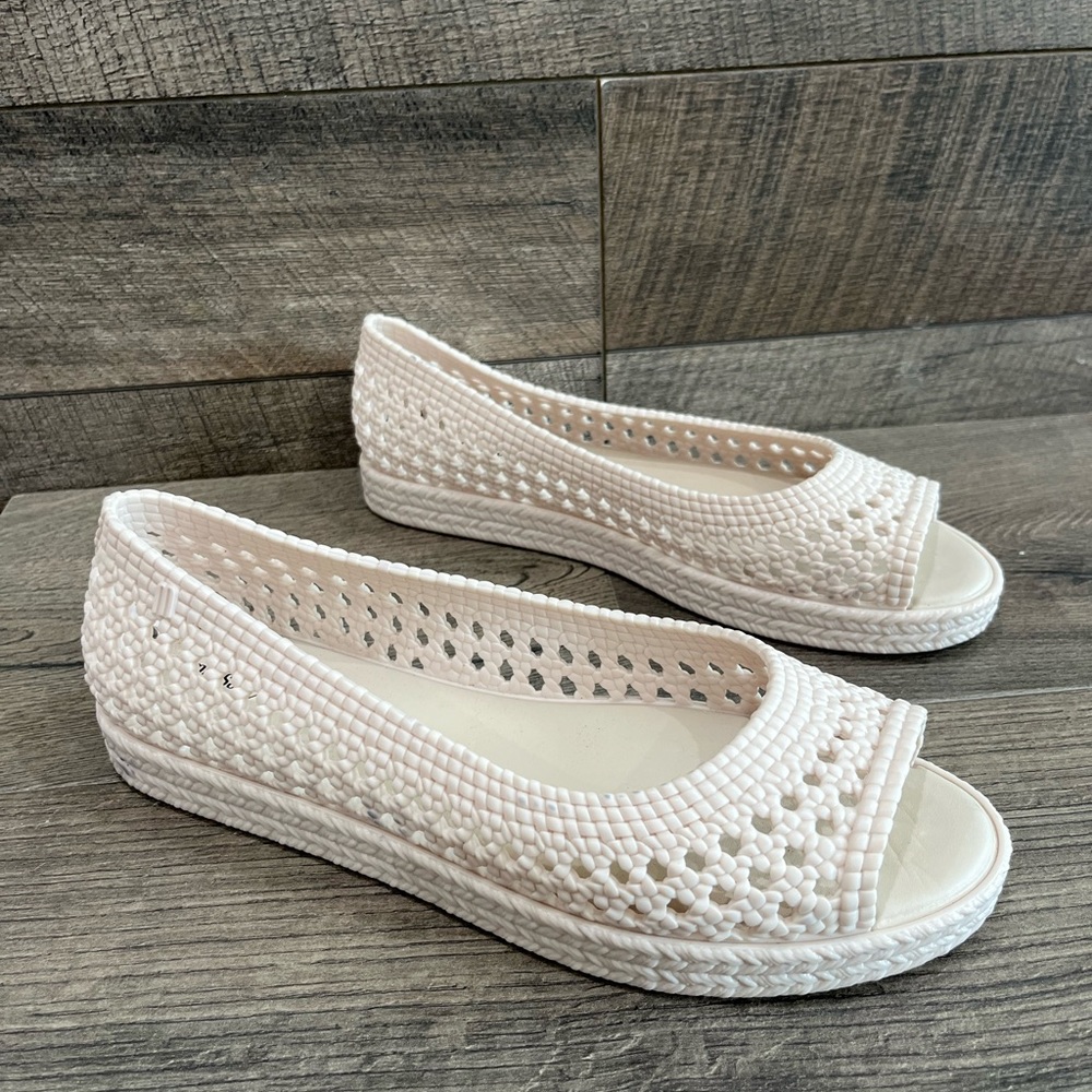 Melissa x Jason Wu White Crochet Jelly Peep Toe Flats Size 10
